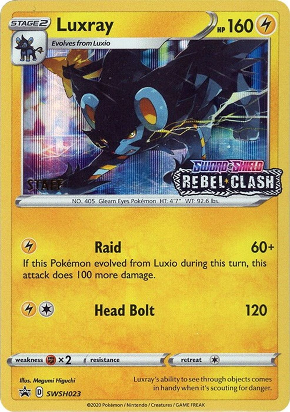 Luxray - SWSH023 (Prerelease) [Staff] — SWSH: Sword & Shield Promo Cards