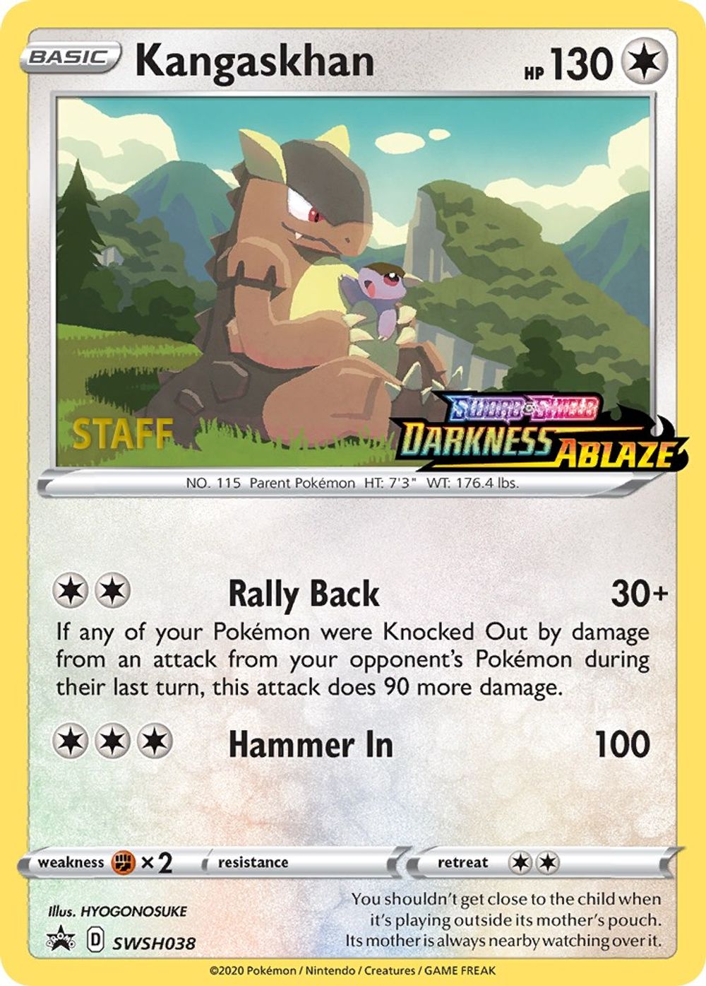 Kangaskhan - SWSH038 (Prerelease) [Staff] — SWSH: Sword & Shield Promo Cards