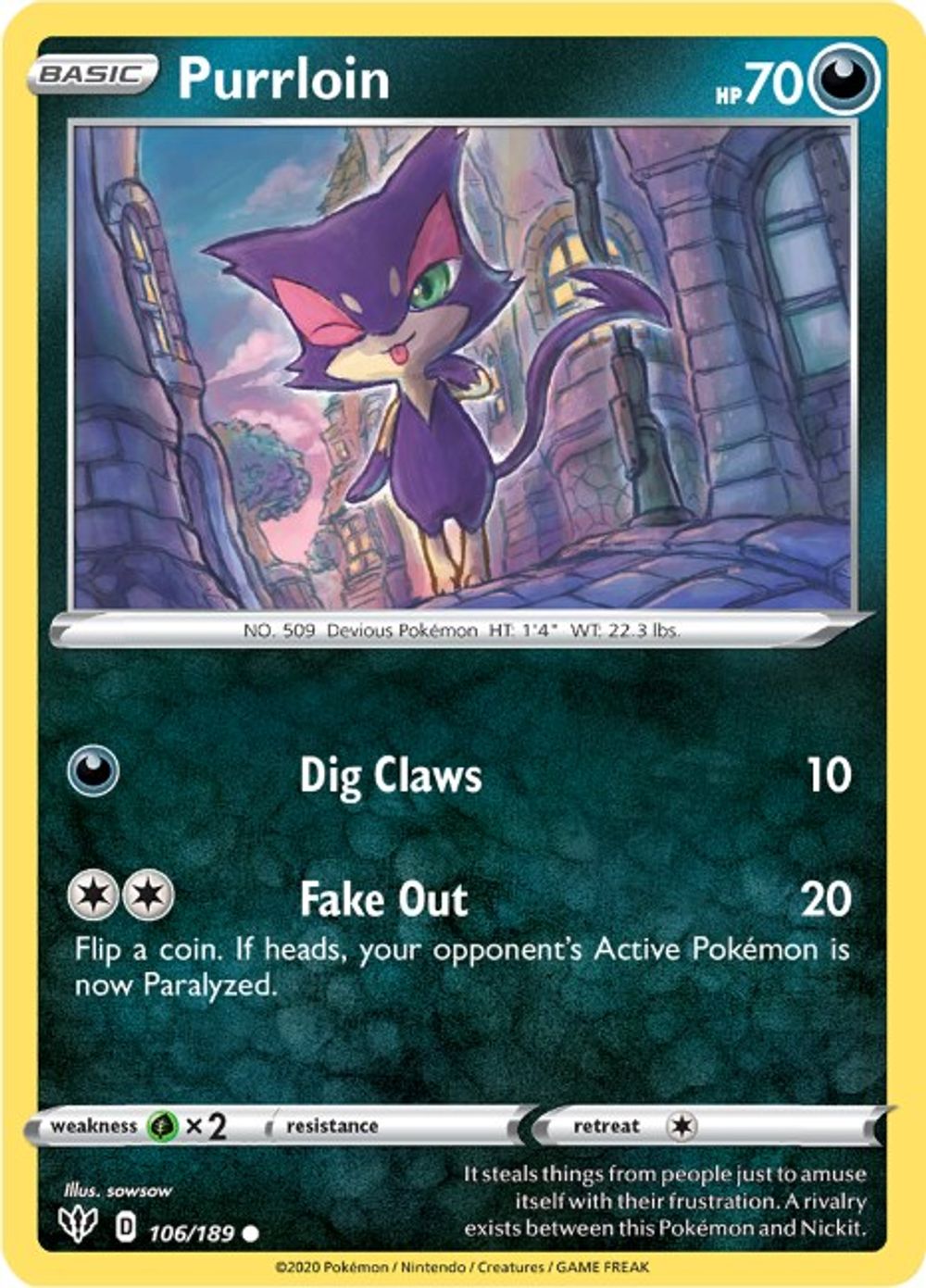 Purrloin — SWSH03: Darkness Ablaze