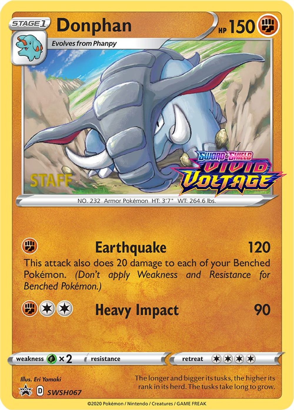 Donphan - SWSH067 (Prerelease) [Staff] — SWSH: Sword & Shield Promo Cards