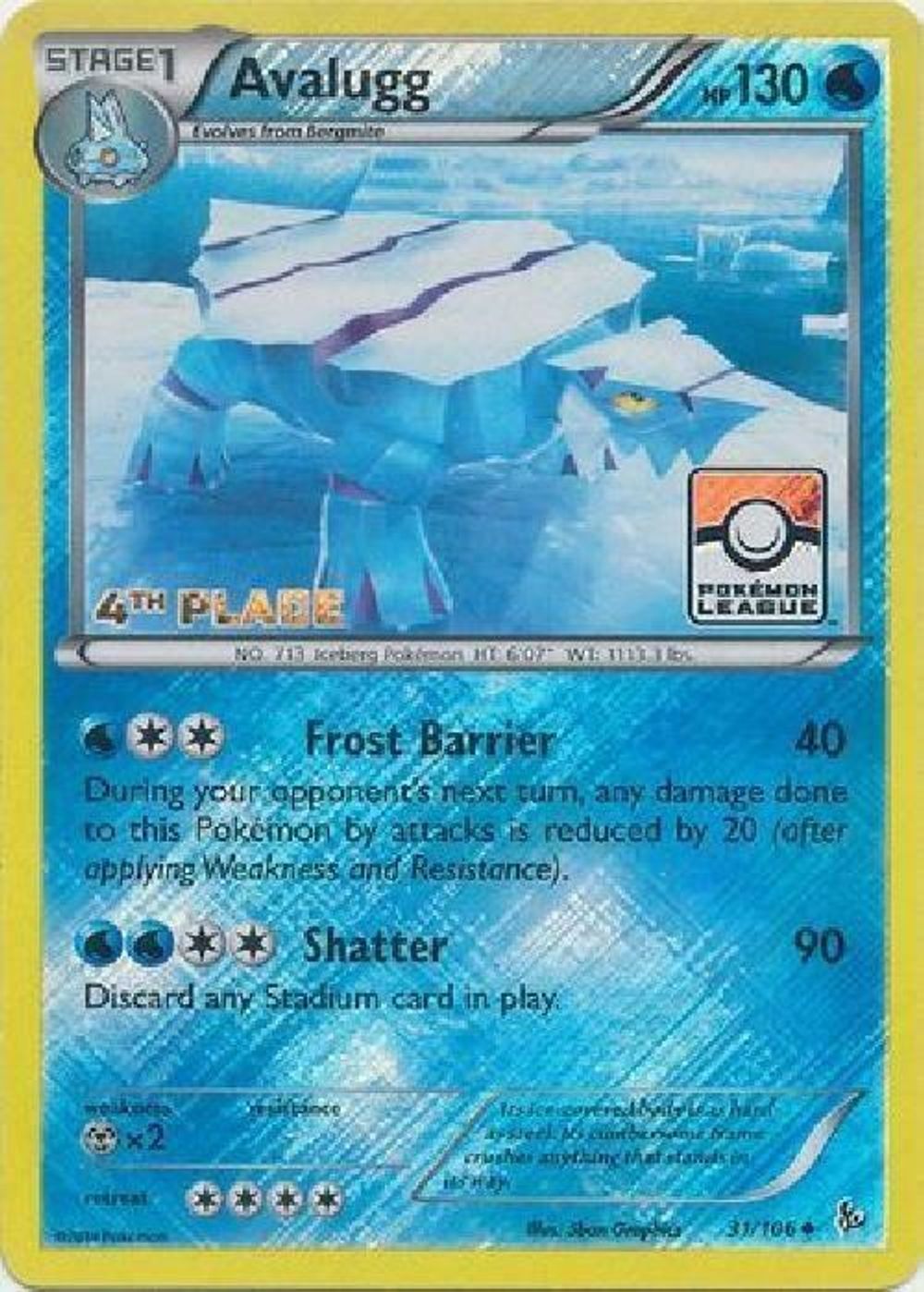 Avalugg - 31/106 (Pokemon League) [4th Place] — League & Championship Cards
