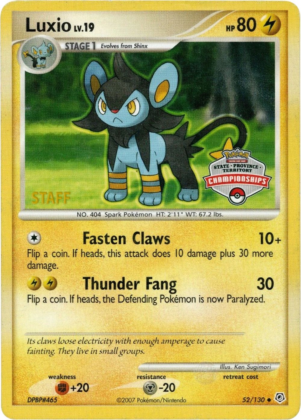 Luxio - 52/130 (State Championships) [Staff] — League & Championship Cards