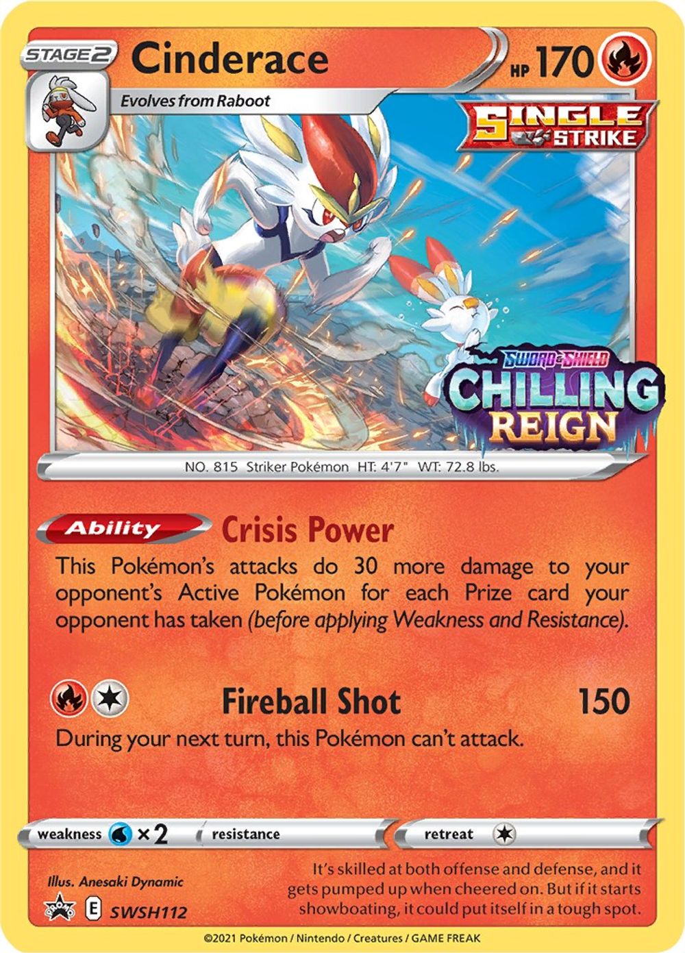 Cinderace - SWSH112 (Prerelease) — SWSH: Sword & Shield Promo Cards