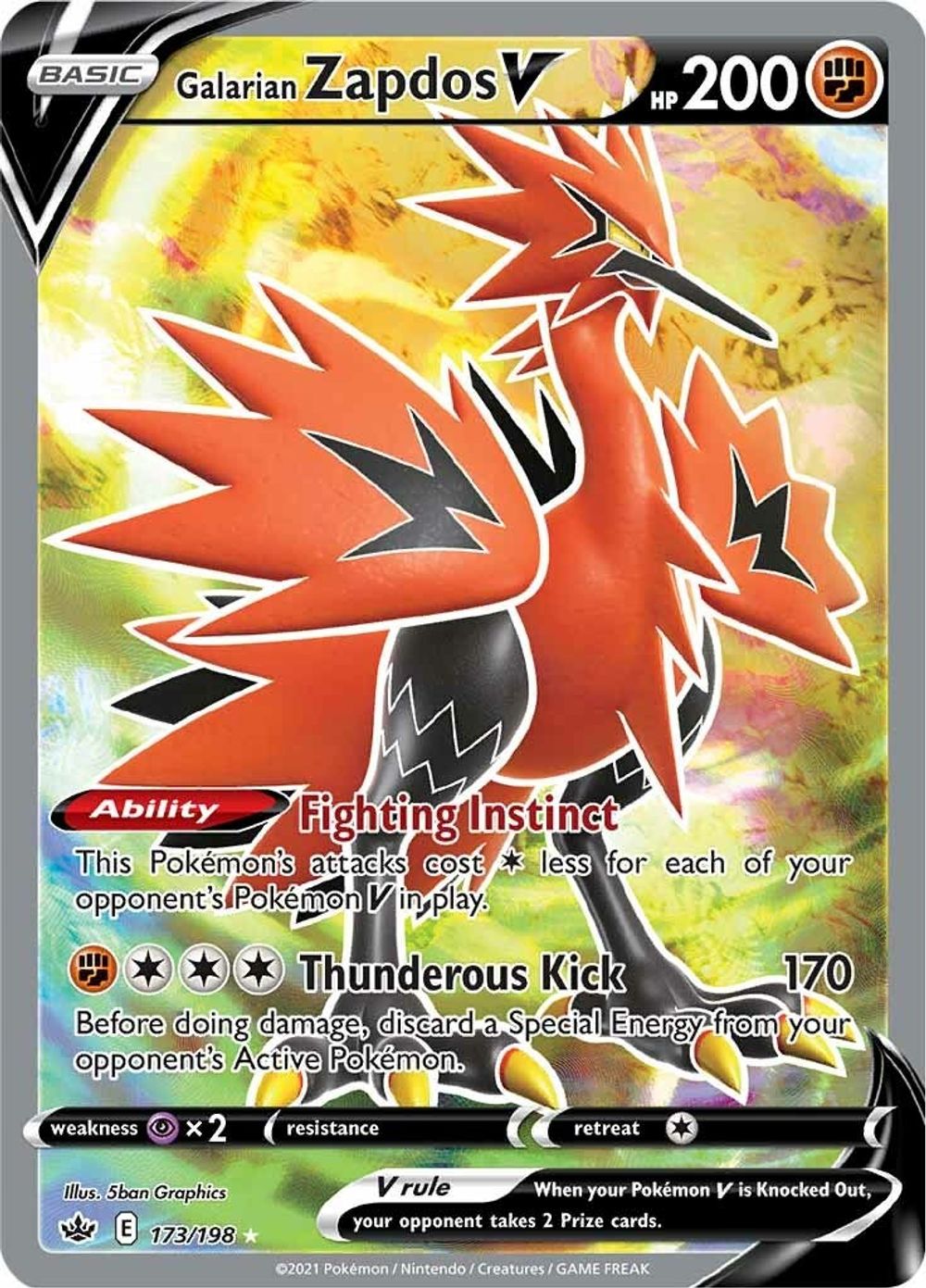 Galarian Zapdos V (Full Art) — SWSH06: Chilling Reign