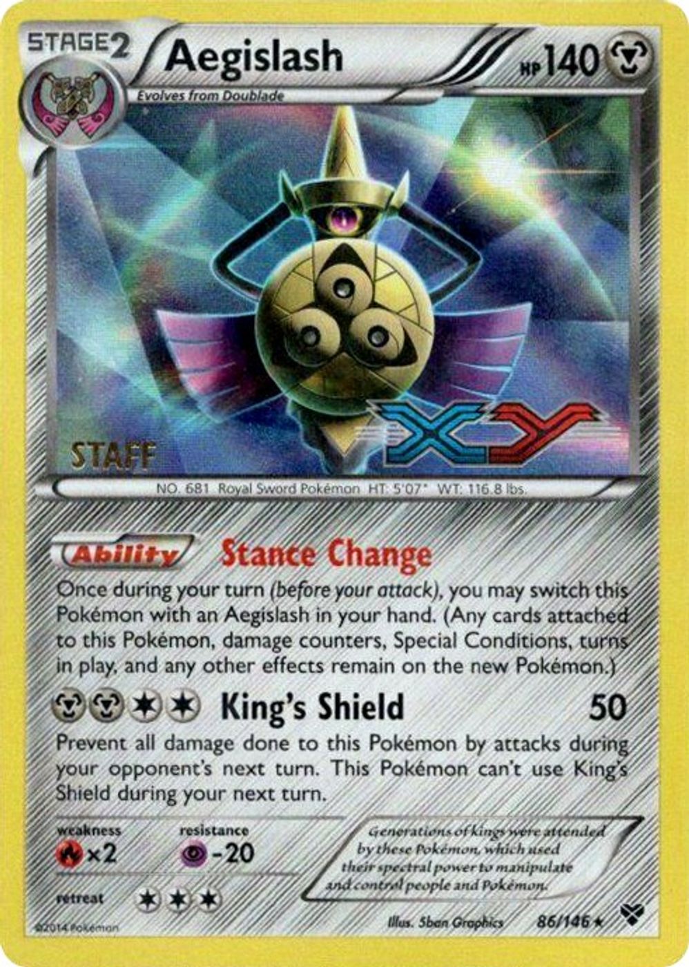 Aegislash - 86/146 (Prerelease) [Staff] — XY Promos