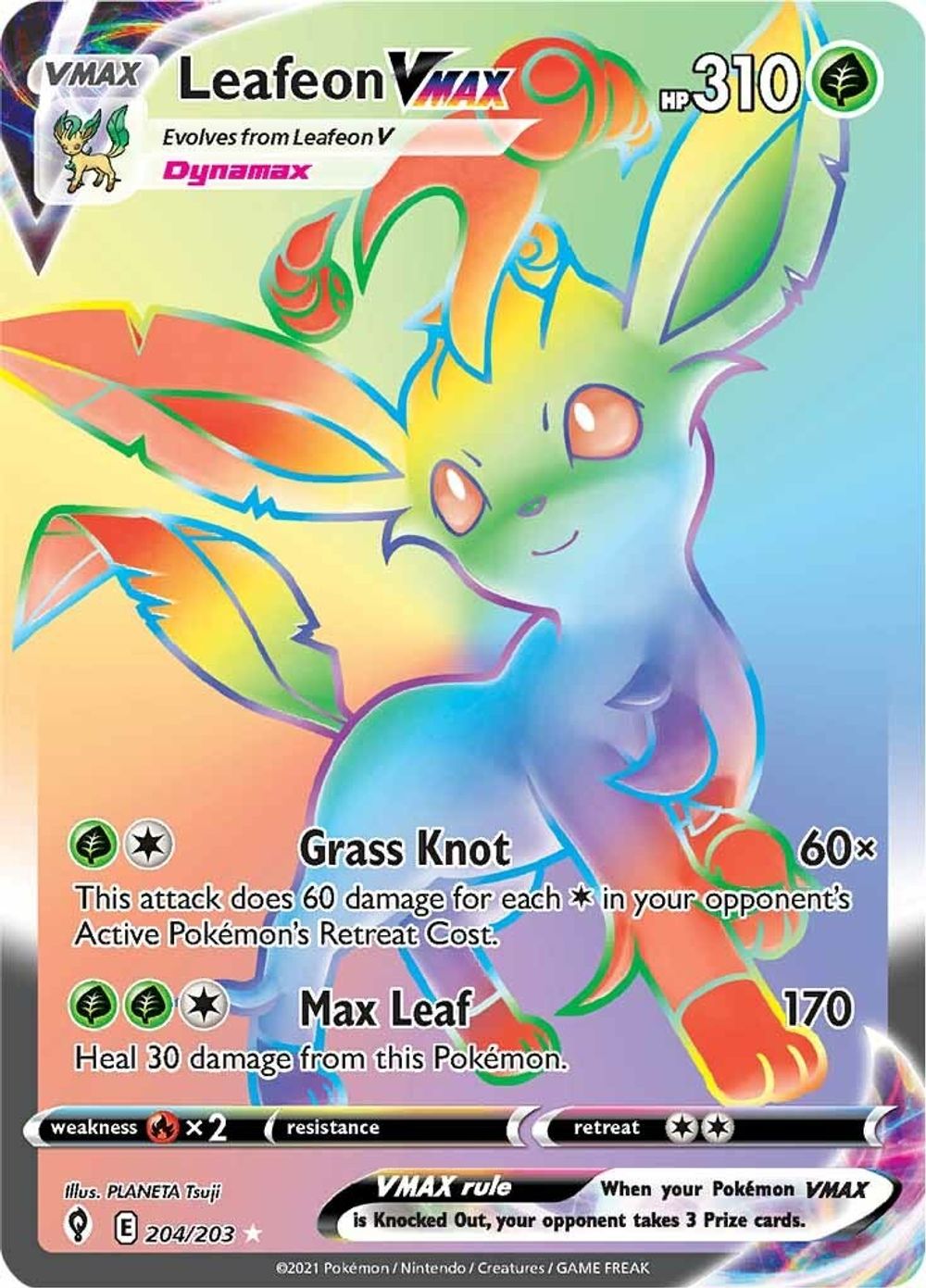 Leafeon VMAX (Secret) — SWSH07: Evolving Skies