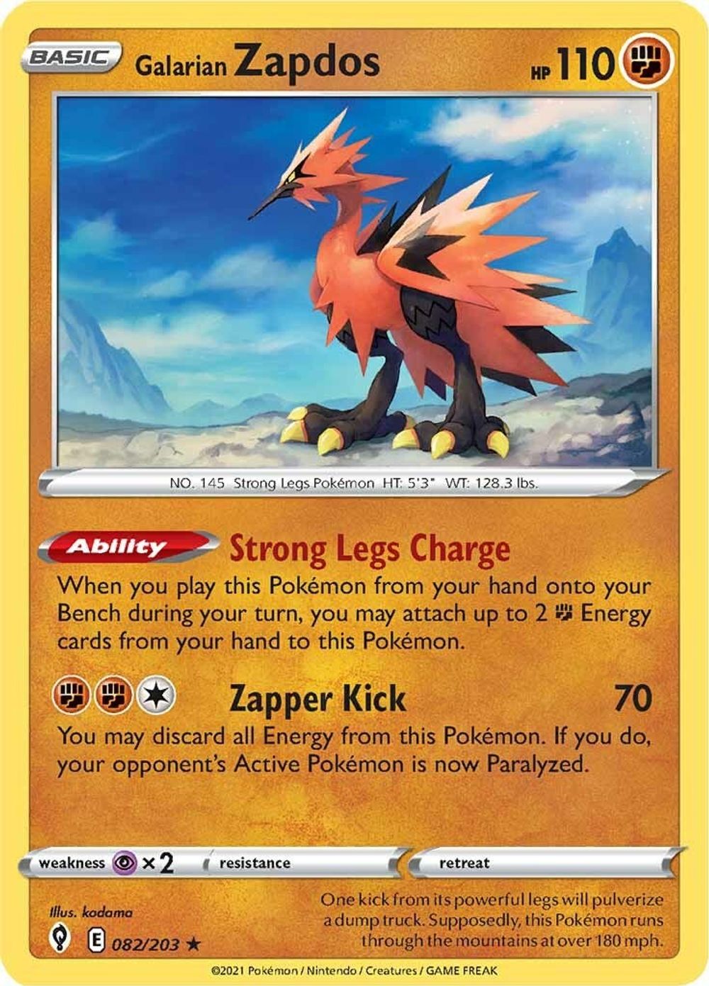Galarian Zapdos — SWSH07: Evolving Skies