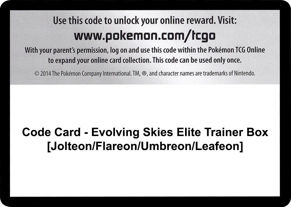 Code Card - Evolving Skies Elite Trainer Box [Jolteon/Flareon/Umbreon/Leafeon] — SWSH07: Evolving Skies