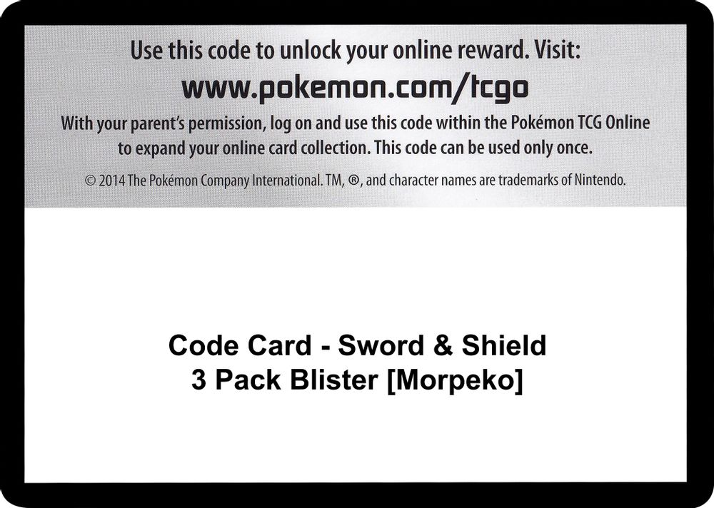 Code Card - Sword & Shield 3 Pack Blister [Morpeko] — SWSH01: Sword & Shield Base Set