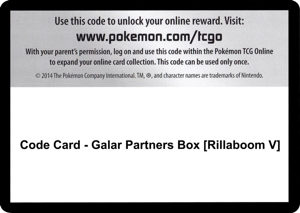 Code Card - Galar Partners Box [Rillaboom V] — SWSH01: Sword & Shield Base Set