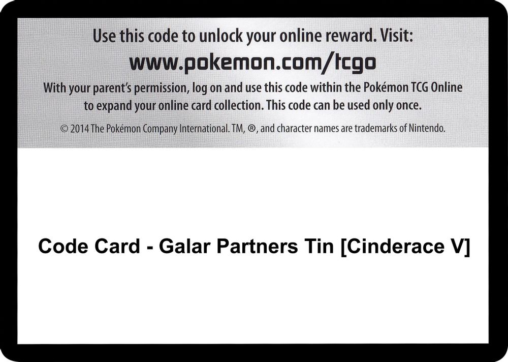 Code Card - Galar Partners Tin [Cinderace V] — SWSH01: Sword & Shield Base Set