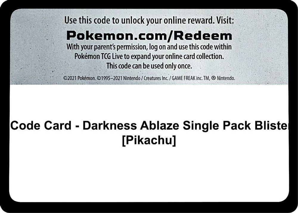 Code Card - Darkness Ablaze Single Pack Blister [Pikachu] — SWSH03: Darkness Ablaze