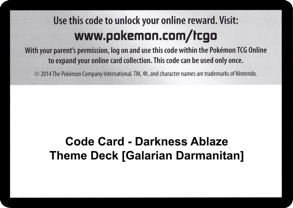 Code Card - Darkness Ablaze Theme Deck [Galarian Darmanitan] — SWSH03: Darkness Ablaze