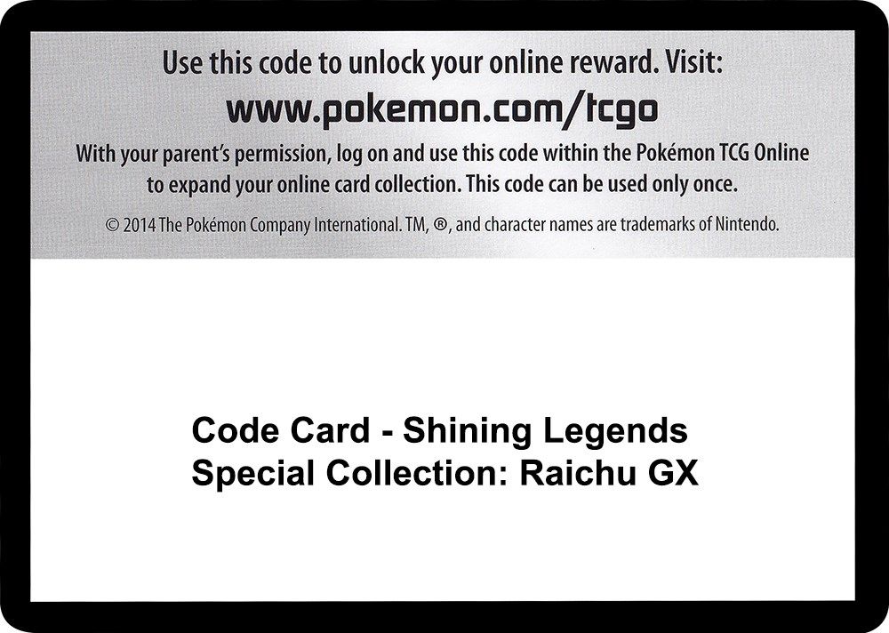 Code Card - Shining Legends Special Collection: Raichu GX — Shining Legends