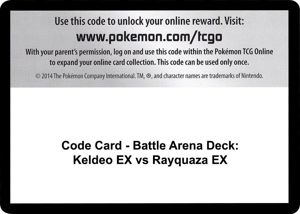 Code Card - Battle Arena Deck: Keldeo EX vs Rayquaza EX — XY - Steam Siege