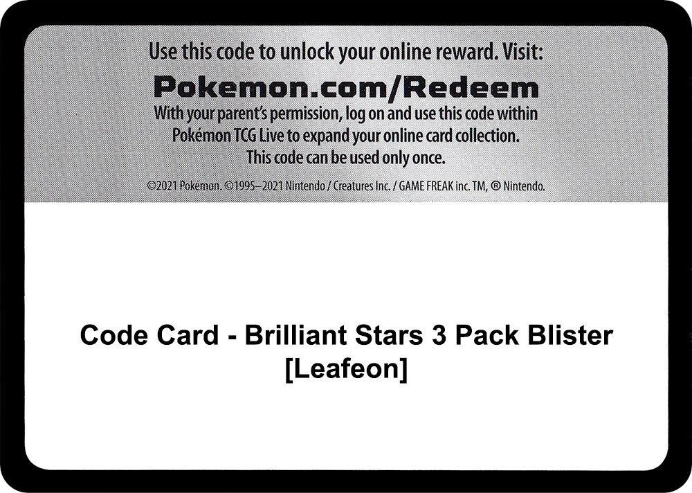 Code Card - Brilliant Stars 3 Pack Blister [Leafeon] — SWSH09: Brilliant Stars