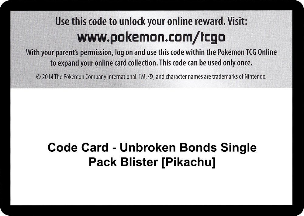 Code Card - Unbroken Bonds Single Pack Blister [Pikachu] — SM - Unbroken Bonds
