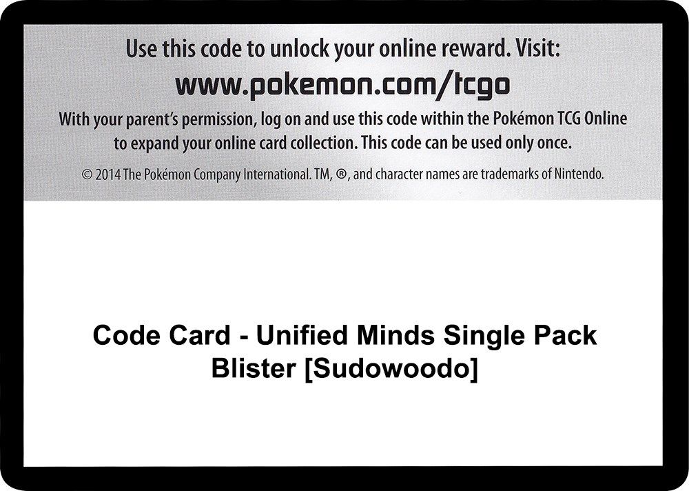 Code Card - Unified Minds Single Pack Blister [Sudowoodo] — SM - Unified Minds