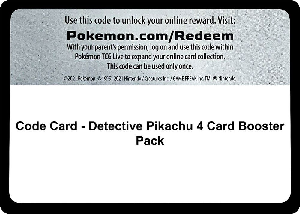 Code Card - Detective Pikachu 4 Card Booster Pack — Detective Pikachu