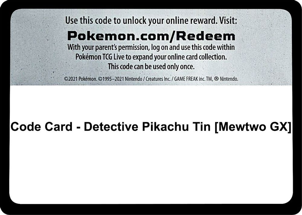 Code Card - Detective Pikachu Tin [Mewtwo GX] — Detective Pikachu