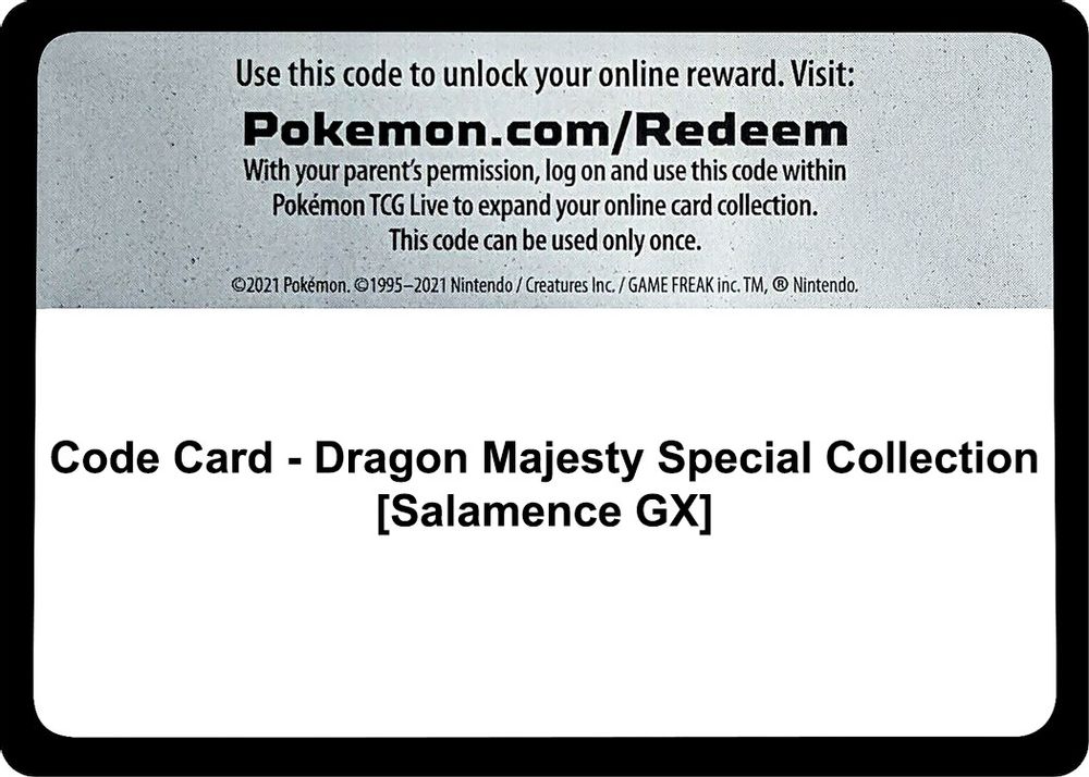 Code Card - Dragon Majesty Special Collection [Salamence GX] — Dragon Majesty