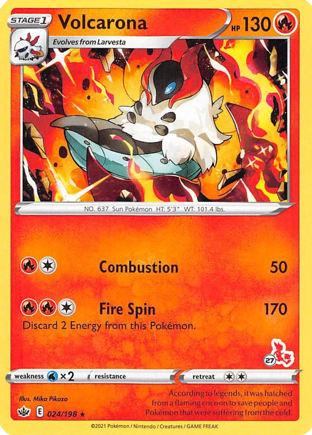 Volcarona - 024/198 (#27 Cinderace Stamped) — Battle Academy 2022