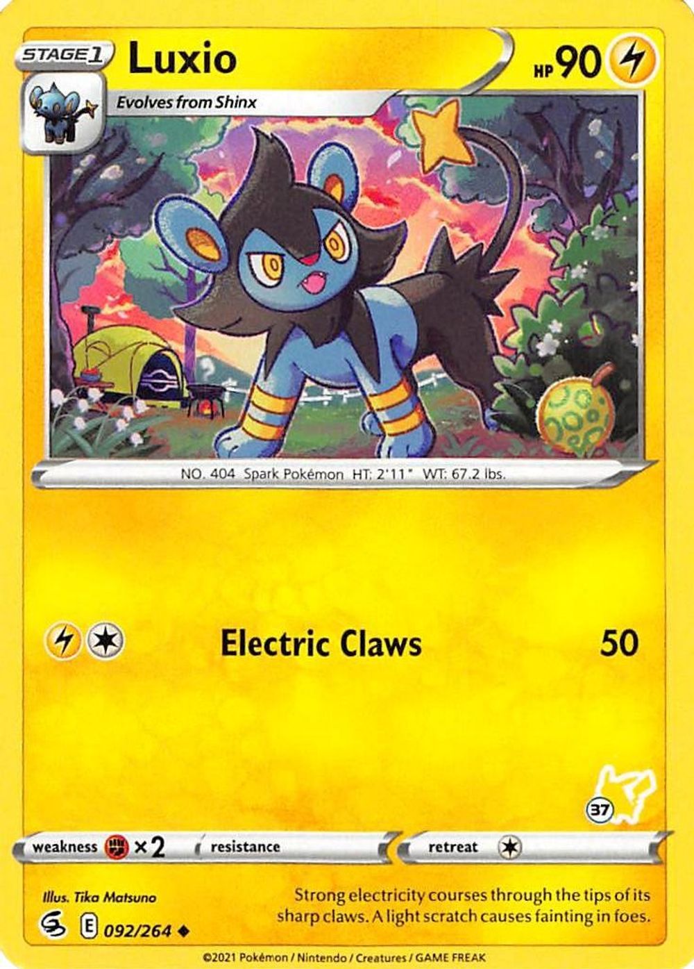 Luxio - 092/264 (#37 Pikachu Stamped) — Battle Academy 2022