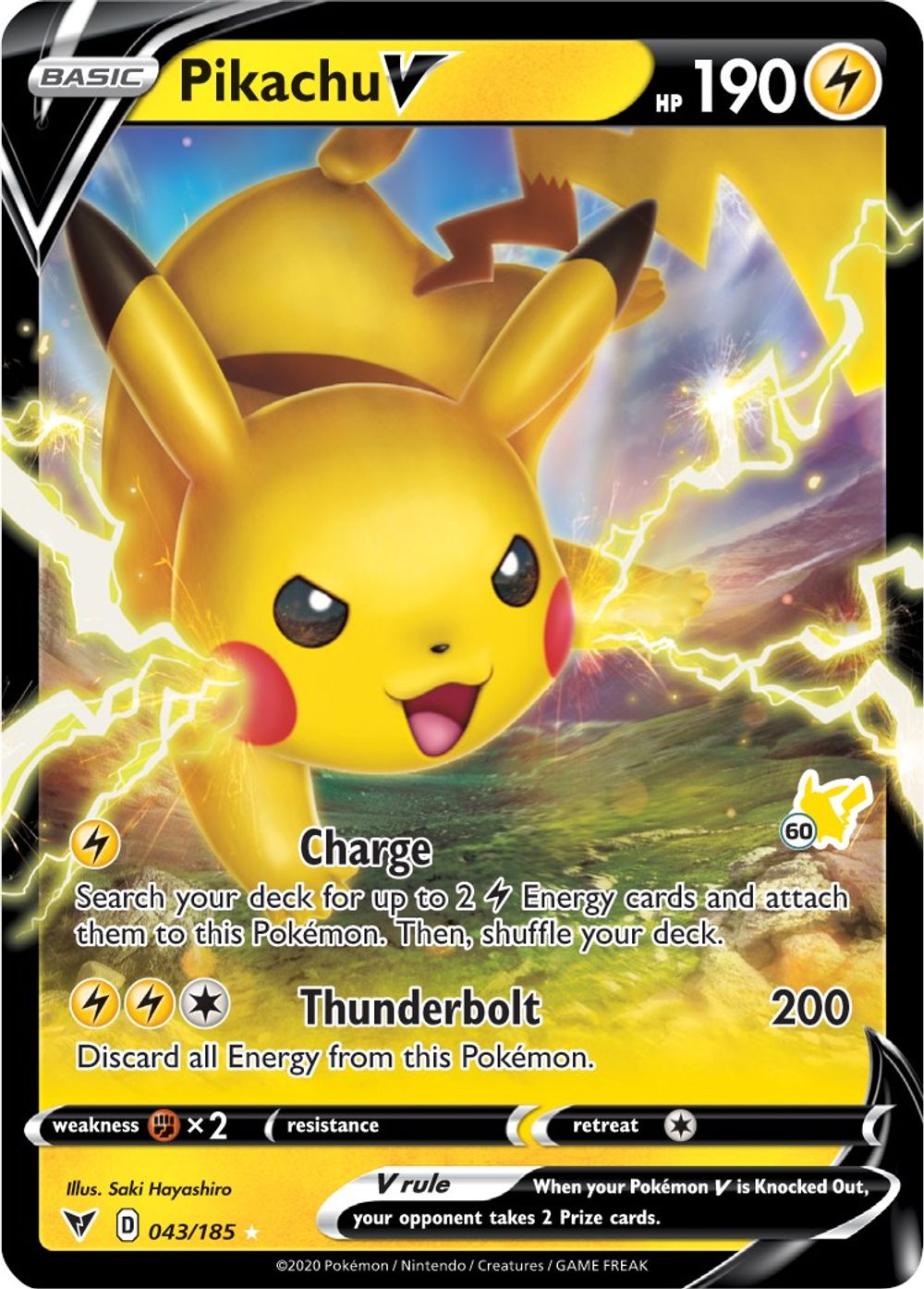 Pikachu V - 043/185 (#60 Pikachu Stamped) — Battle Academy 2022