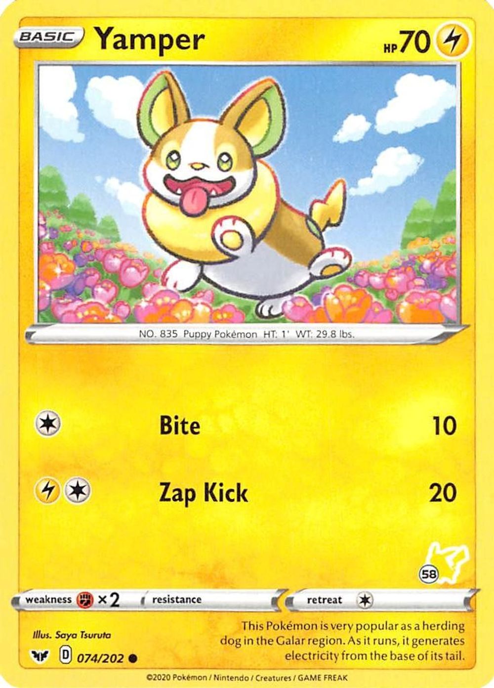 Yamper - 074/202 (#58 Pikachu Stamped) — Battle Academy 2022
