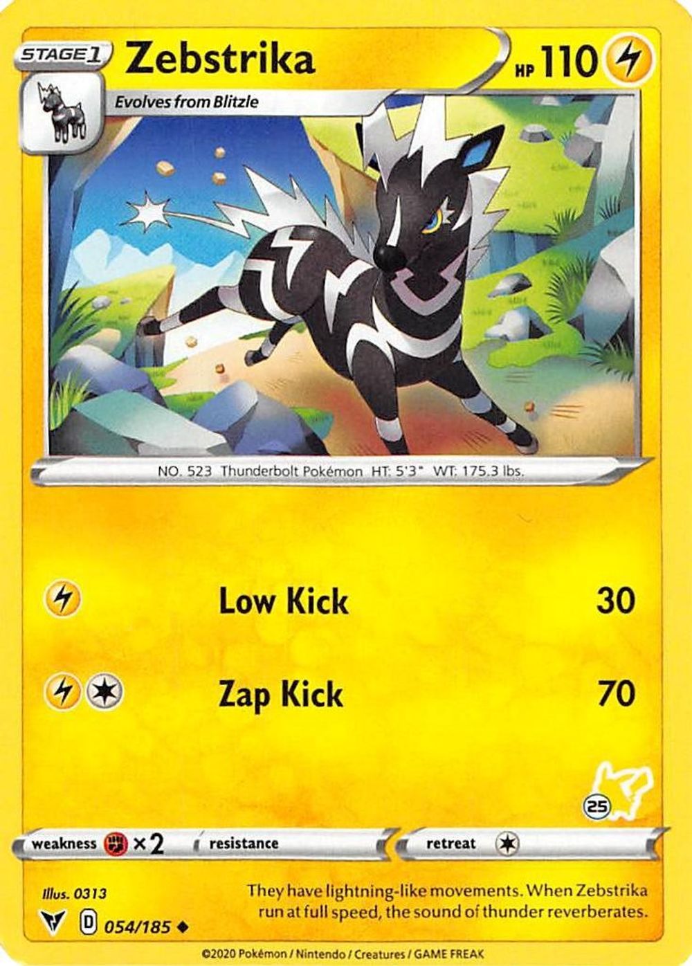 Zebstrika - 054/185 (#25 Pikachu Stamped) — Battle Academy 2022