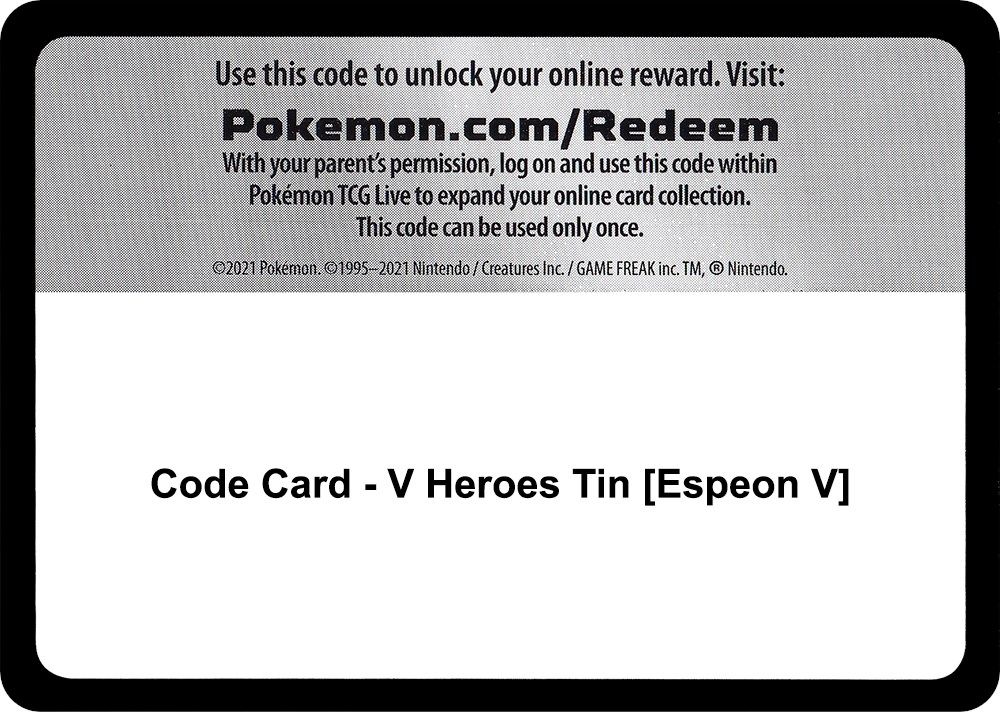 Code Card - V Heroes Tin [Espeon V] — Miscellaneous Cards & Products