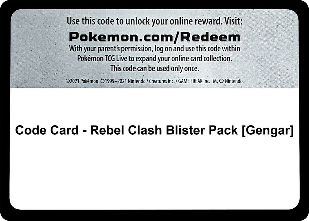 Code Card - Rebel Clash Blister Pack [Gengar] — SWSH02: Rebel Clash