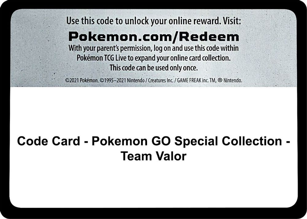 Code Card - Pokemon GO Special Collection - Team Valor — Pokemon GO