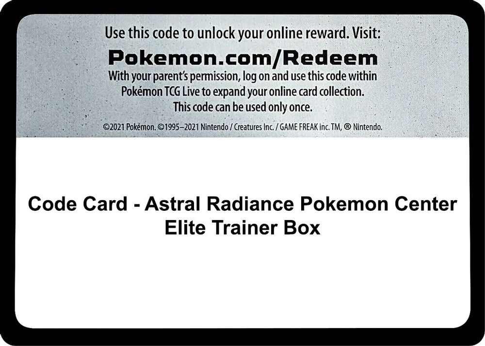 Code Card - Astral Radiance Pokemon Center Elite Trainer Box — SWSH10: Astral Radiance