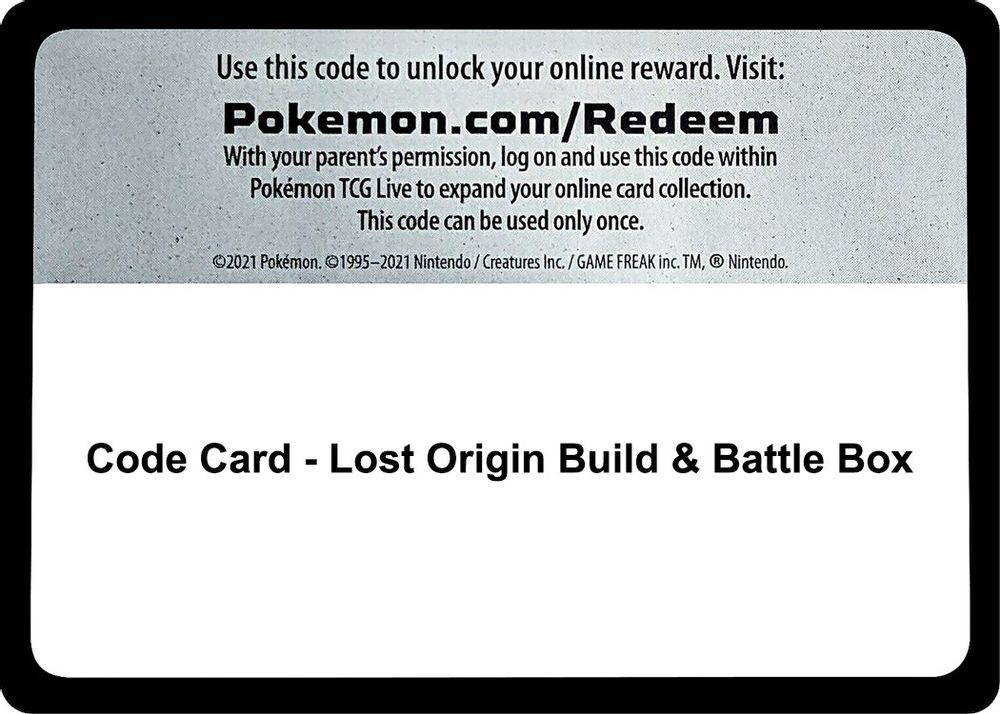 Code Card - Lost Origin Build & Battle Box — SWSH11: Lost Origin