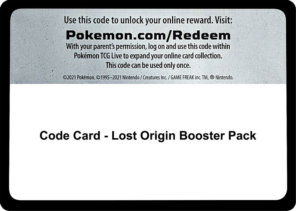 Code Card - Lost Origin Booster Pack — SWSH11: Lost Origin