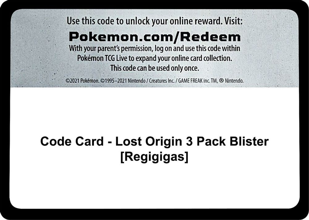 Code Card - Lost Origin 3 Pack Blister [Regigigas] — SWSH11: Lost Origin
