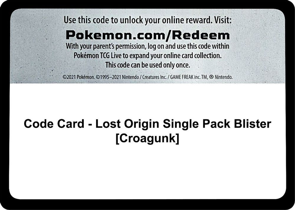 Code Card - Lost Origin Single Pack Blister [Croagunk] — SWSH11: Lost Origin