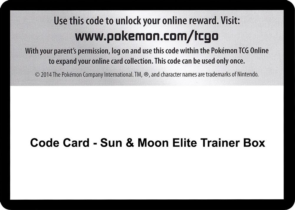 Code Card - Sun & Moon Elite Trainer Box — SM Base Set