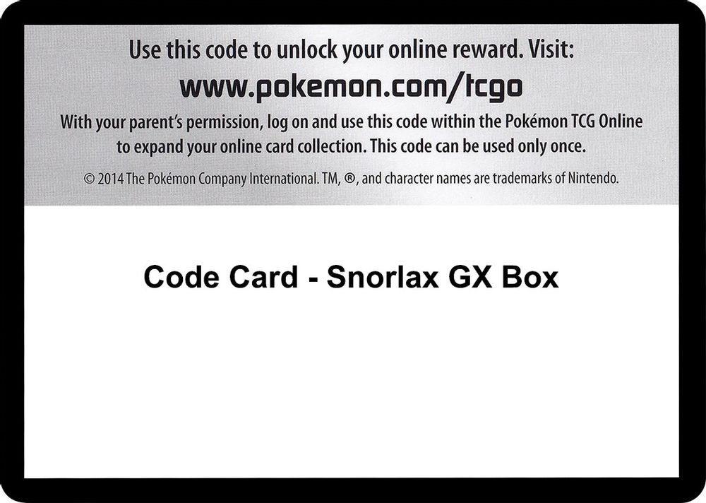 Code Card - Snorlax GX Box — XY - Evolutions