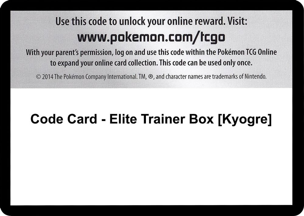 Code Card - Elite Trainer Box [Kyogre] — XY - Primal Clash