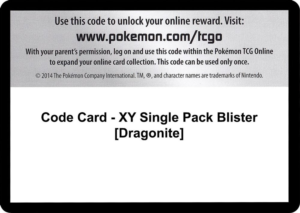 Code Card - XY Single Pack Blister [Dragonite] — XY Base Set