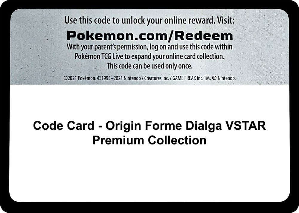 Code Card - Origin Forme Dialga VSTAR Premium Collection — SWSH11: Lost Origin