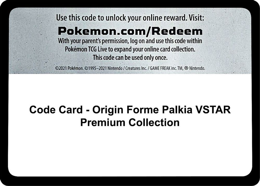 Code Card - Origin Forme Palkia VSTAR Premium Collection — SWSH11: Lost Origin