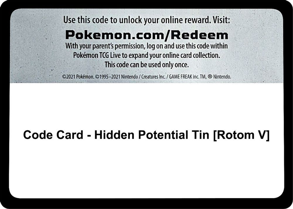 Code Card - Hidden Potential Tin [Rotom V] — Miscellaneous Cards & Products