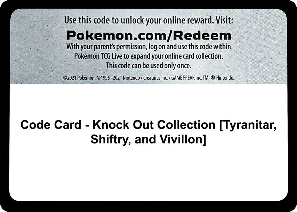 Code Card - Knock Out Collection [Tyranitar, Shiftry, and Vivillon] — Miscellaneous Cards & Products