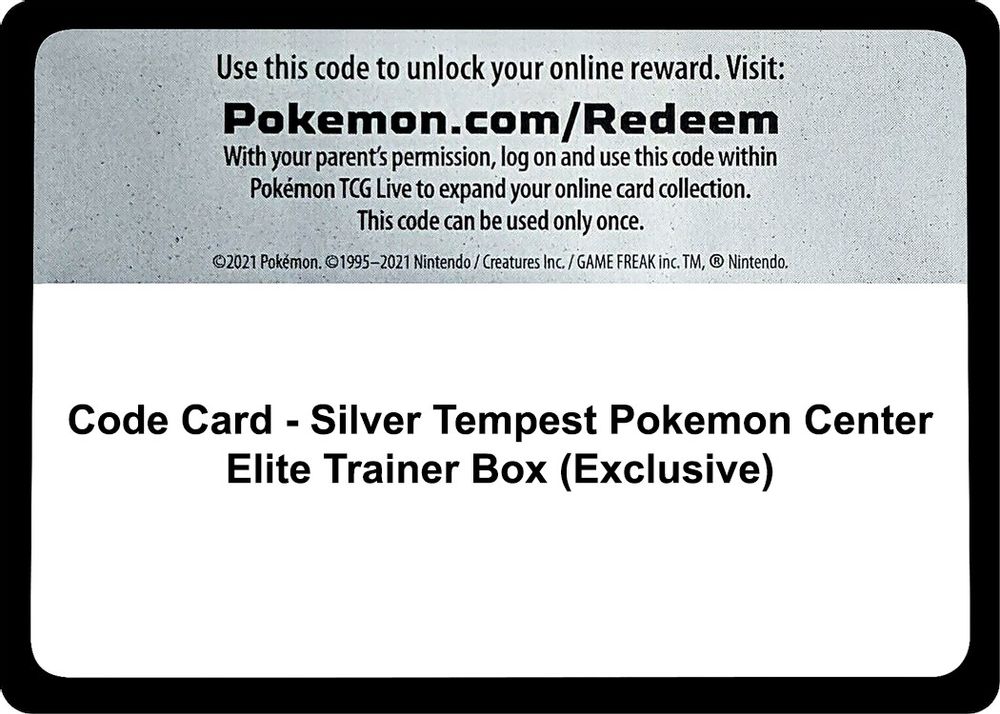 Code Card - Silver Tempest Pokemon Center Elite Trainer Box (Exclusive) — SWSH12: Silver Tempest