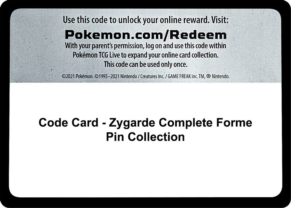 Code Card - Zygarde Complete Forme Pin Collection — SM Base Set