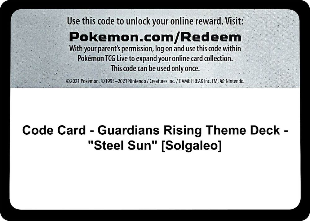 Code Card - Guardians Rising Theme Deck - "Steel Sun" [Solgaleo] — SM - Guardians Rising