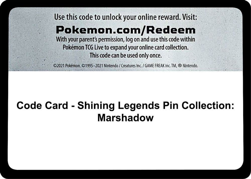 Code Card - Shining Legends Pin Collection: Marshadow — Shining Legends